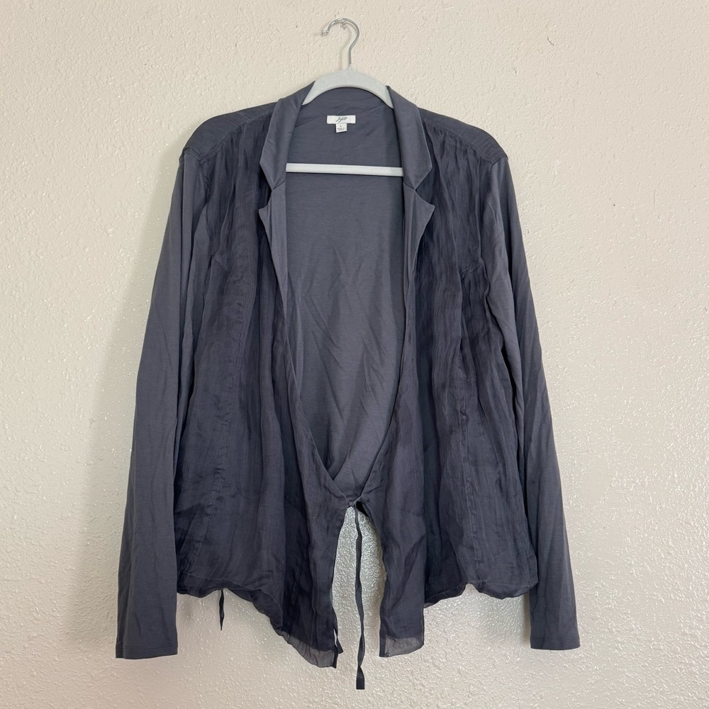 J. Jill Vintage Gray Tie Front Silk Cardigan